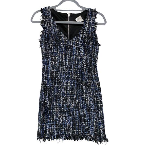B Darlin Womens Size 1/2 Blue Black Shimmer Tweed V Neck Sheath Dress - Picture 1 of 7